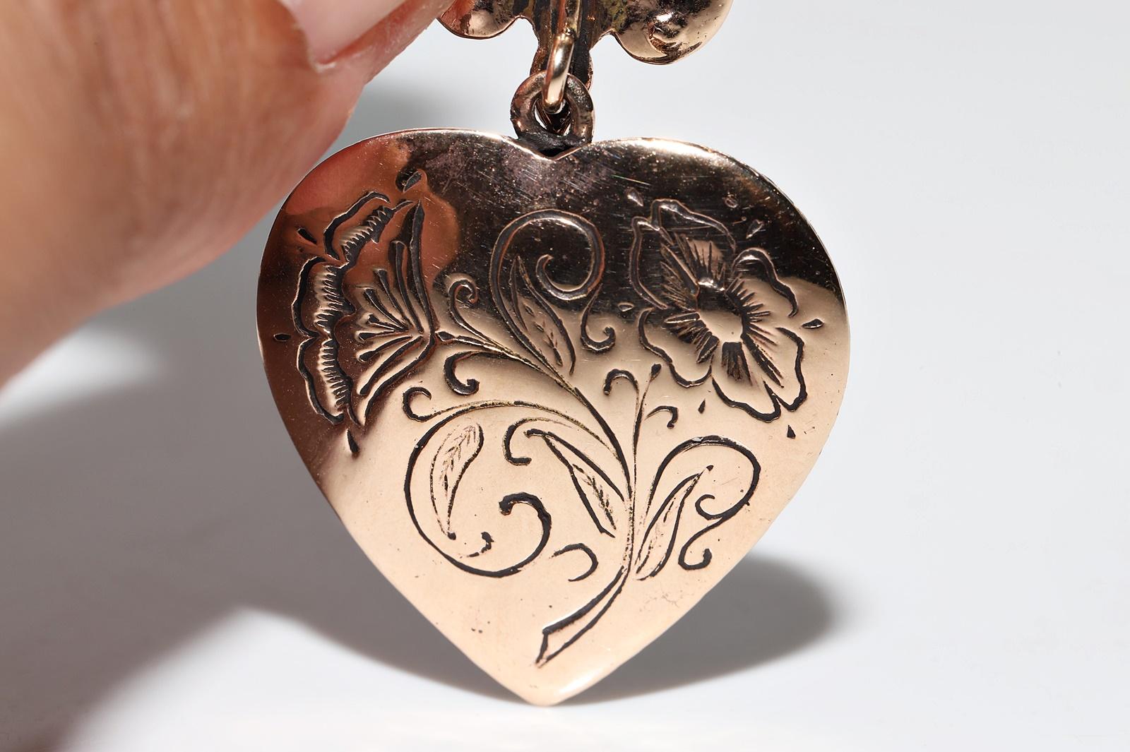 Pendentif cœur oiseau ancien des années 1900 en or 9 carats avec diamants naturels taille rose en vente 7