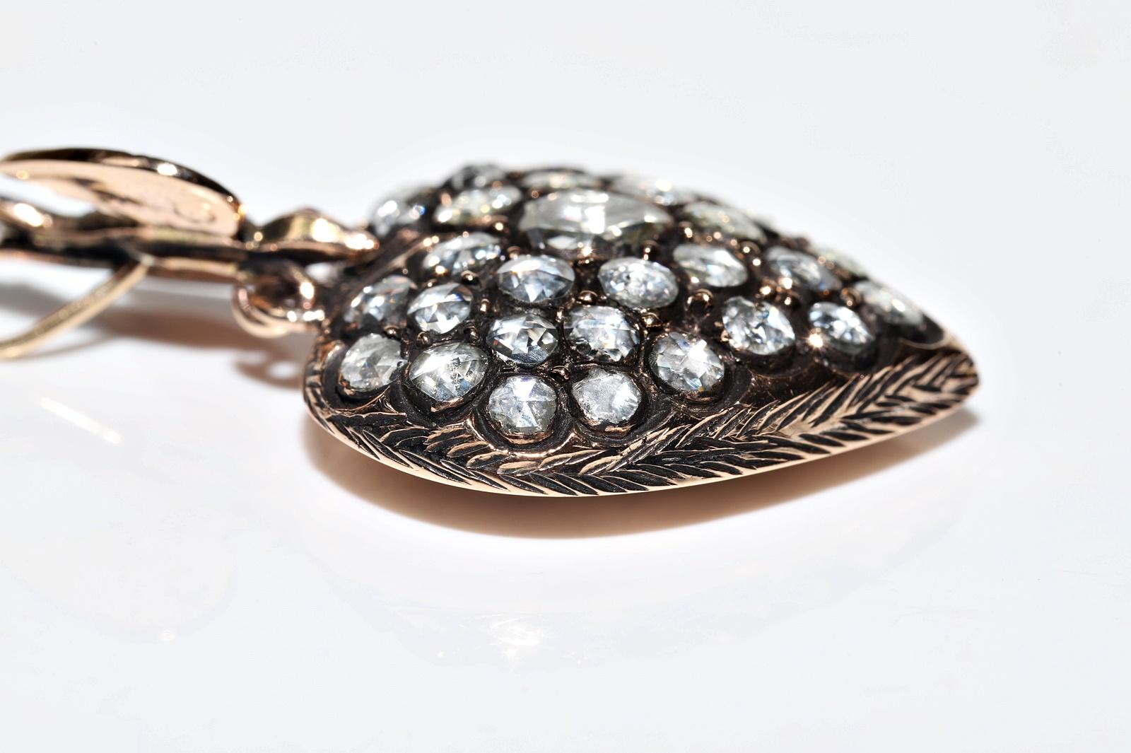 Taille rose Pendentif cœur oiseau ancien des années 1900 en or 9 carats avec diamants naturels taille rose en vente