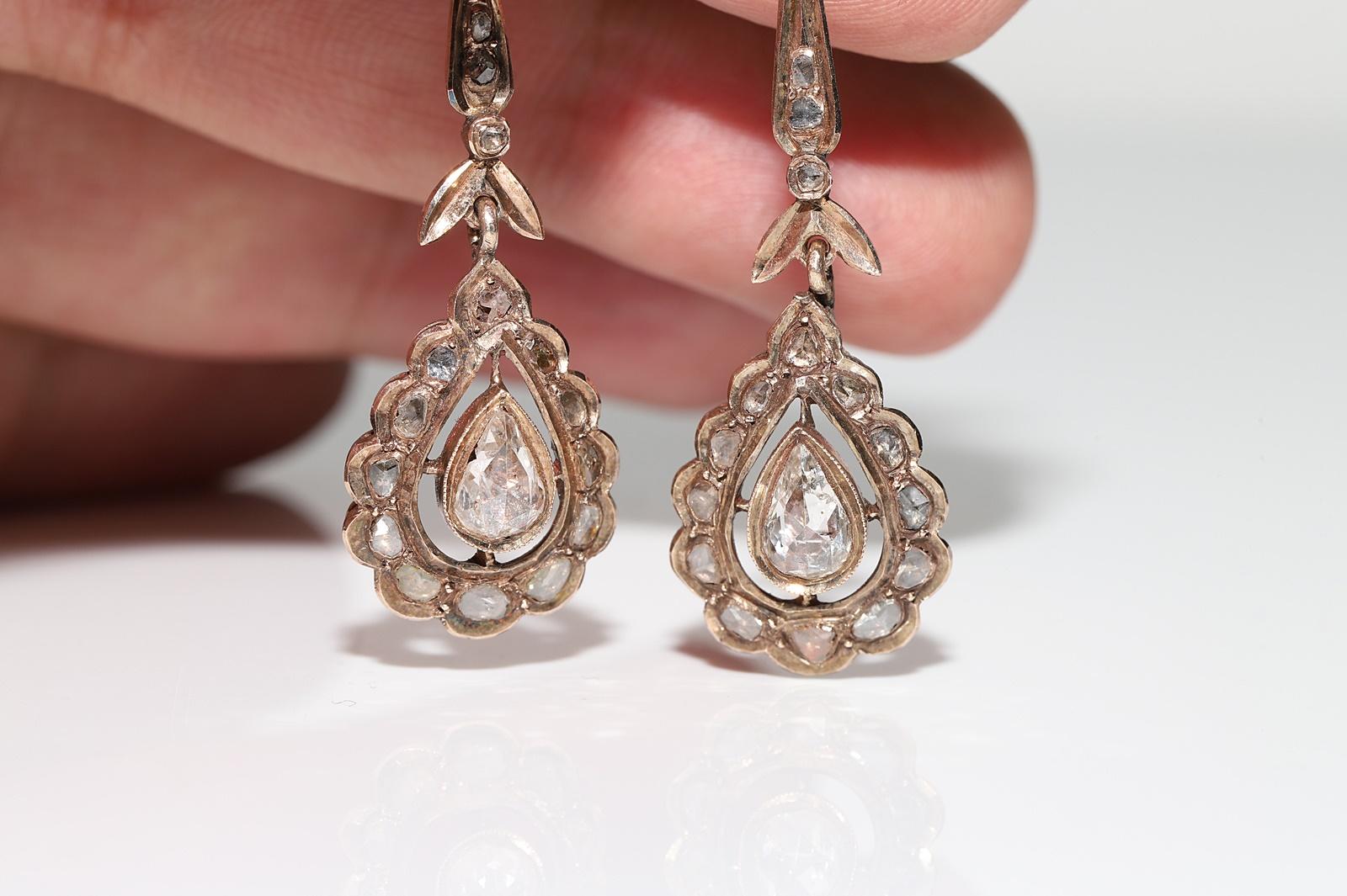 Collier pendentif ancien des années 1900 en or 9 carats décoré de diamants naturels taille rose Pour femmes en vente