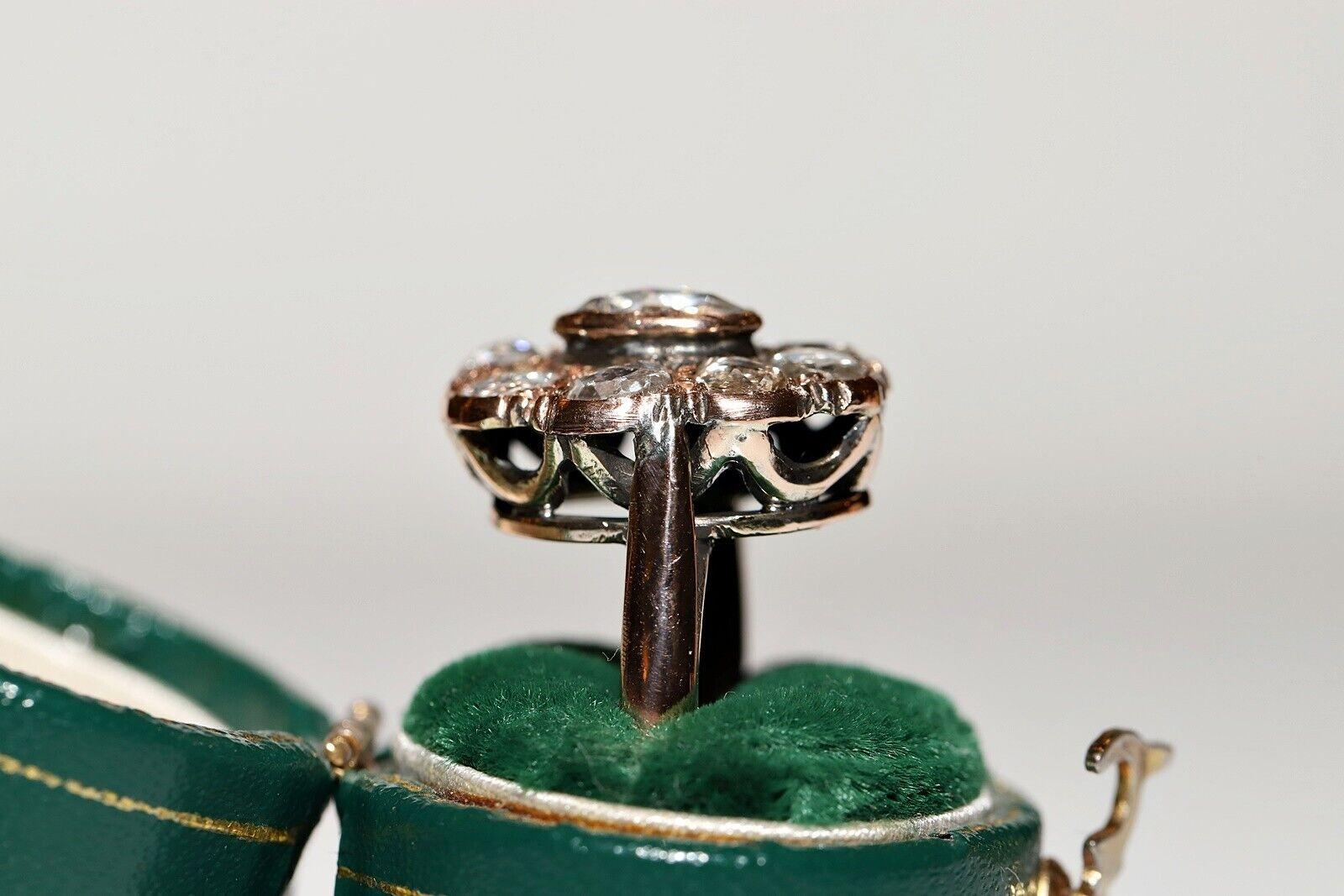 Antiker 9k Goldring mit natürlichem Diamanten im Rosenschliff, um 1900er Jahre, dekoriert 5