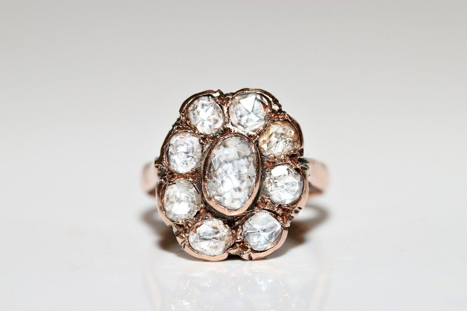 Antiker 9k Goldring mit natürlichem Diamanten im Rosenschliff, um 1900er Jahre, dekoriert 6