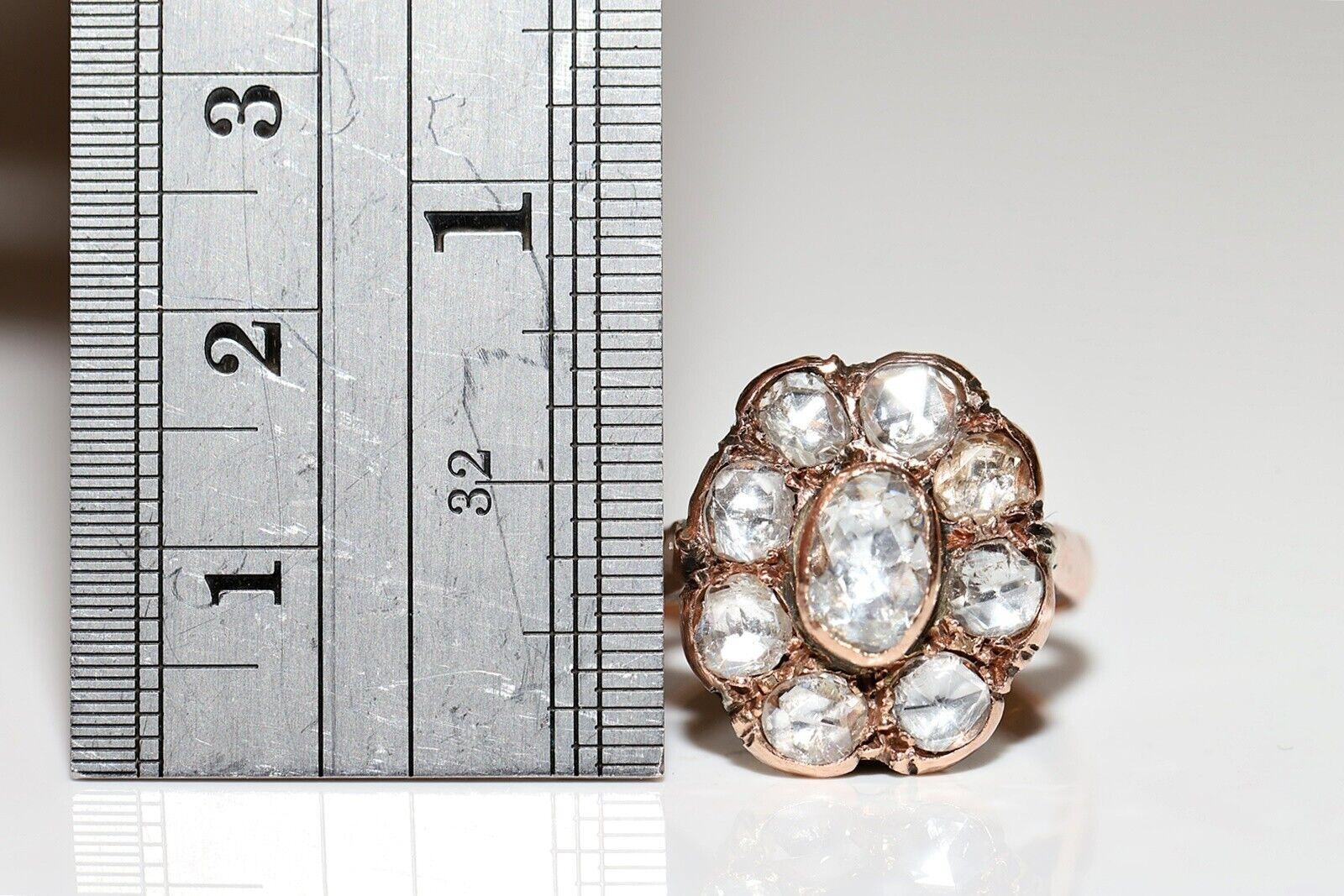 Antiker 9k Goldring mit natürlichem Diamanten im Rosenschliff, um 1900er Jahre, dekoriert 7