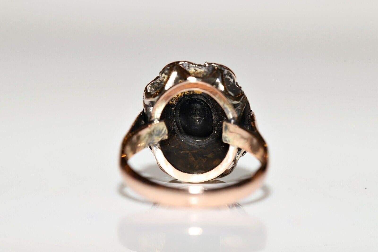  Antique Circa 1900s 9k Gold Natural Rose Cut Diamond Decorated Ring In Good Condition For Sale In Fatih/İstanbul, 34