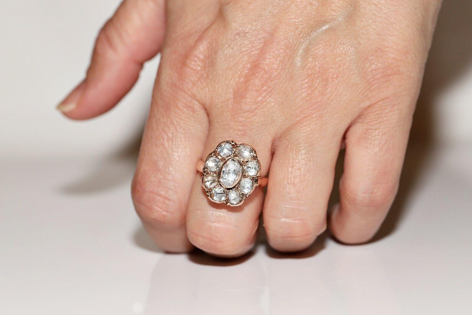 Antiker 9k Goldring mit natürlichem Diamanten im Rosenschliff, um 1900er Jahre, dekoriert 3