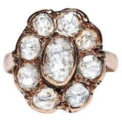  Antique Circa 1900s 9k Gold Natural Rose Cut Diamond Decorated Ring