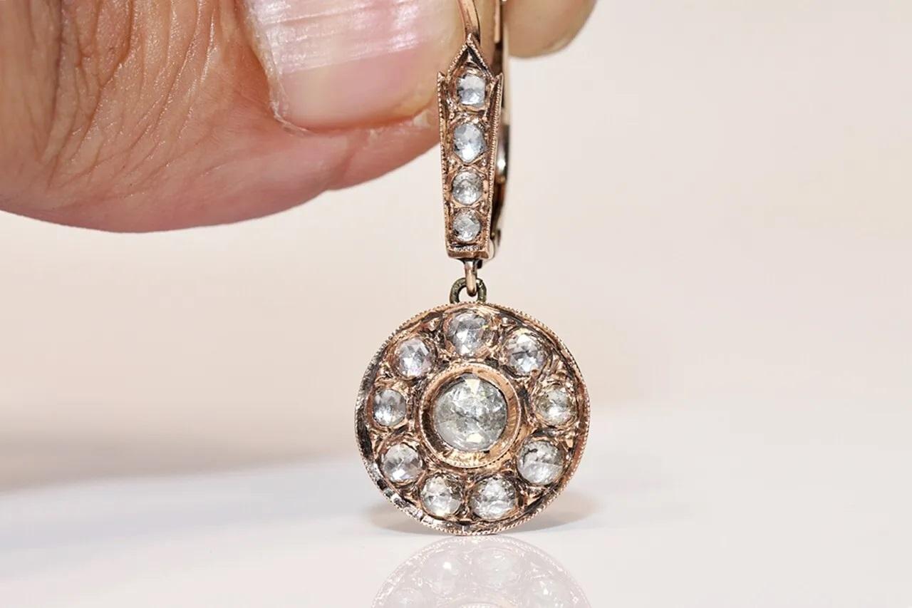 Late Victorian Antique Circa 1900s 9k Gold Natural Rose Cut Diamond Drop Earring  For Sale