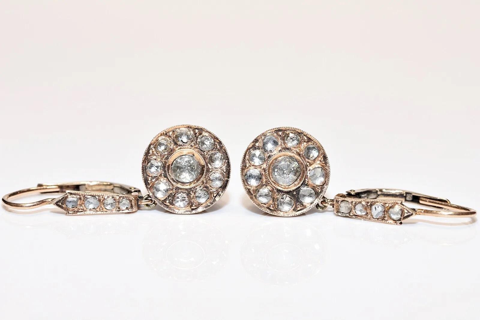 Antique Circa 1900s 9k Gold Natural Rose Cut Diamond Drop Earring  In Good Condition For Sale In Fatih/İstanbul, 34
