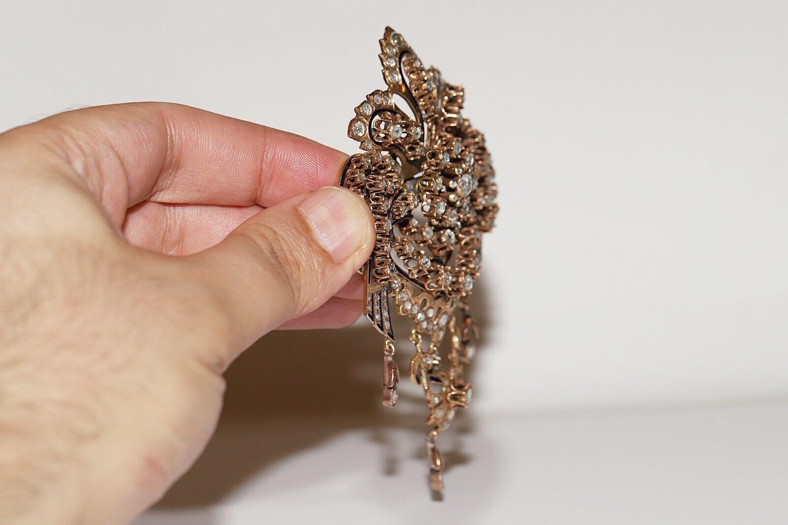 Antique Circa 1900s 9k Gold Natural Rose Cut Diamond Flowers Big Brooch ...