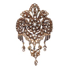 Antique Circa 1900s 9k Gold Natural Rose Cut Diamond Flowers Big Brooch