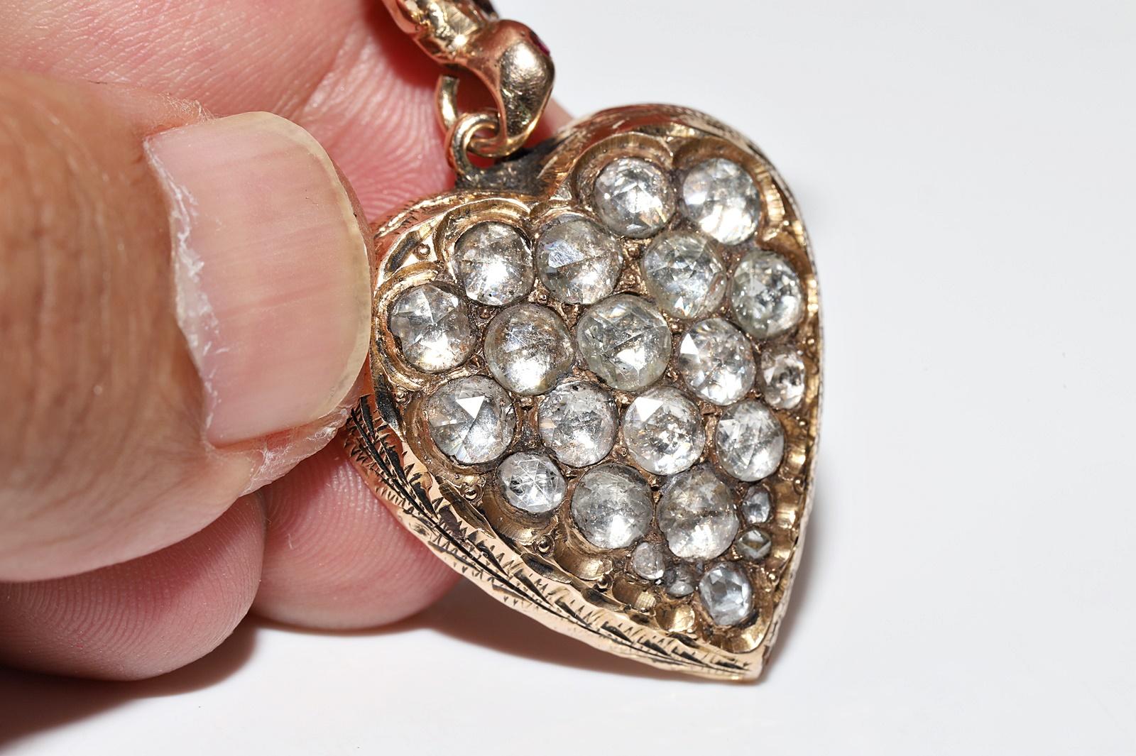 Pendentif ancien oiseau cœur en or 9 carats avec diamants naturels taille rose, datant des années 1900 en vente 7