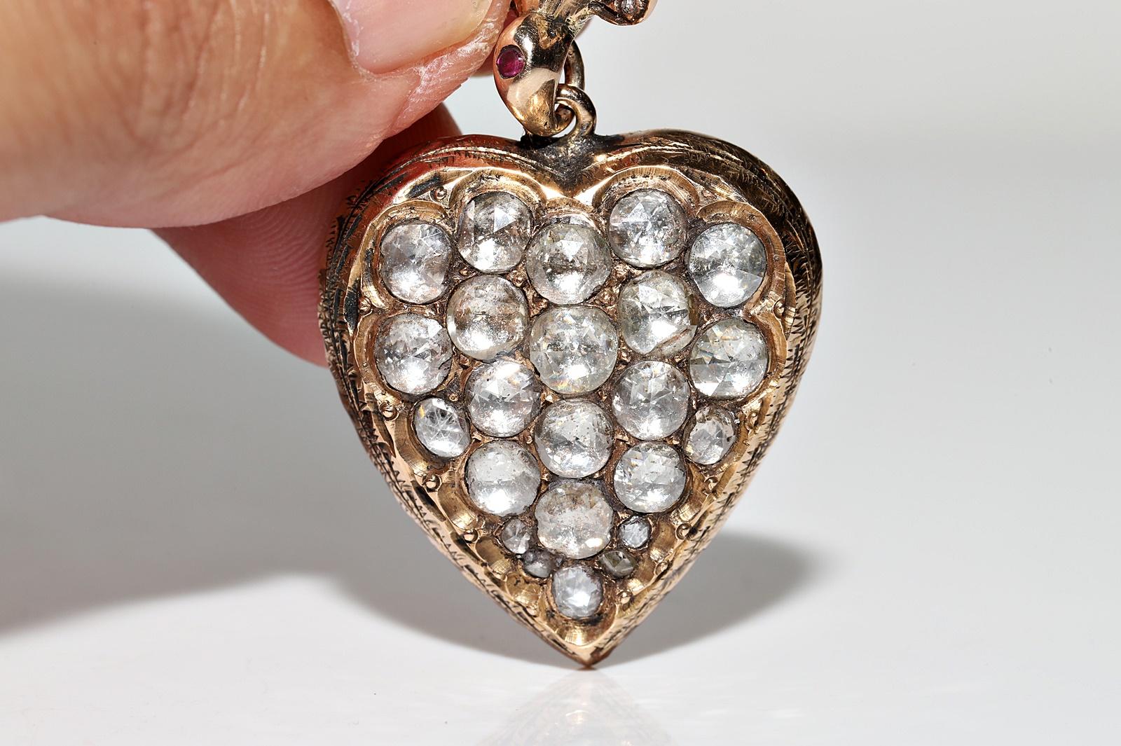 Pendentif ancien oiseau cœur en or 9 carats avec diamants naturels taille rose, datant des années 1900 en vente 8