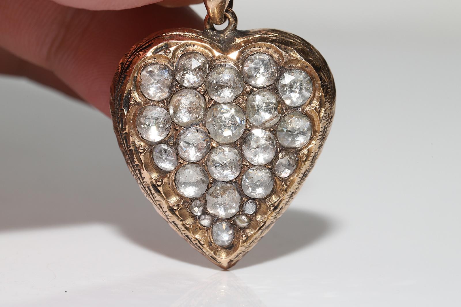 Pendentif ancien oiseau cœur en or 9 carats avec diamants naturels taille rose, datant des années 1900 Bon état - En vente à Fatih/İstanbul, 34