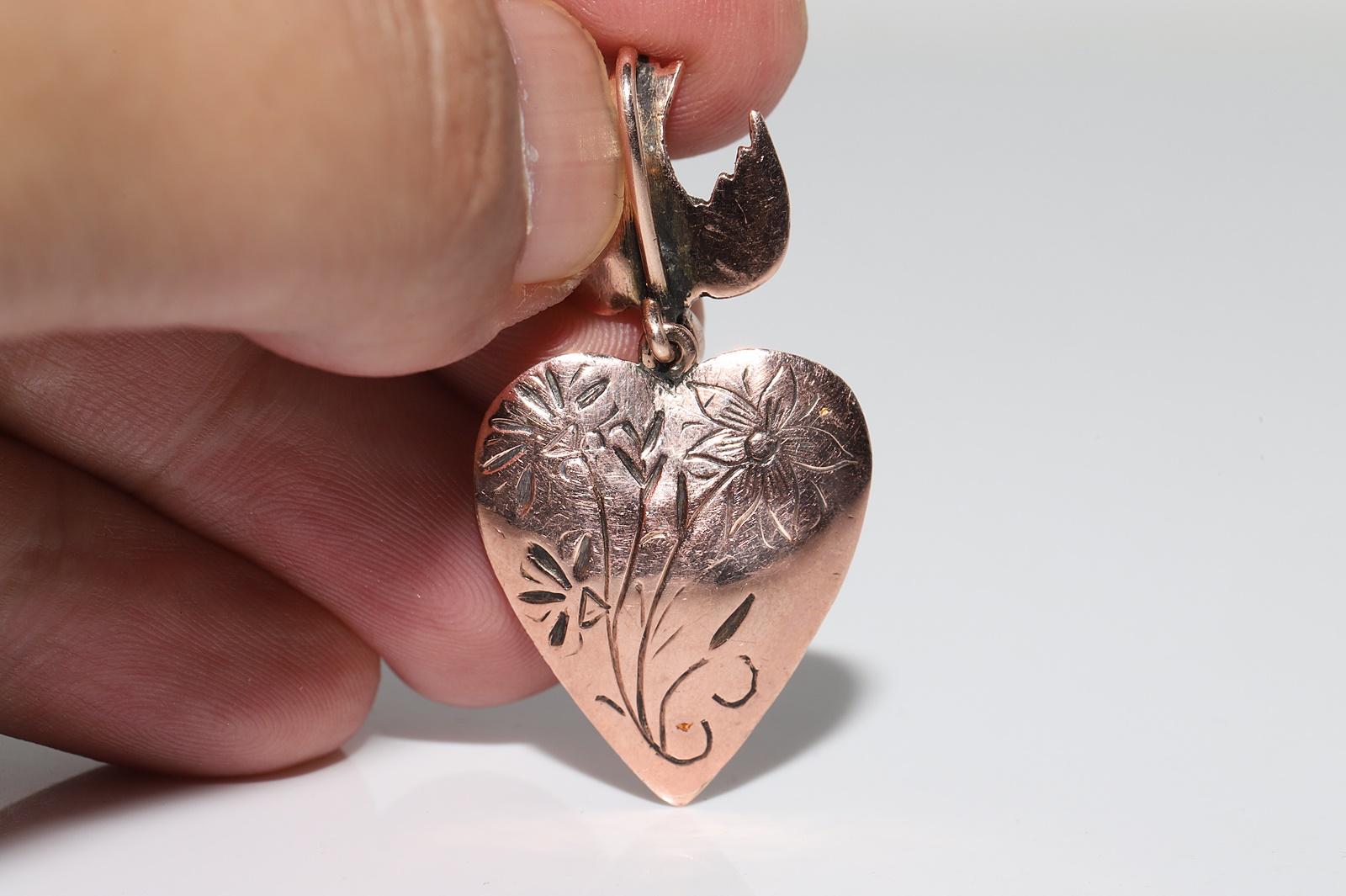 Collier pendentif cœur ancien des années 1900 en or 9 carats avec diamants naturels taille rose Pour femmes en vente