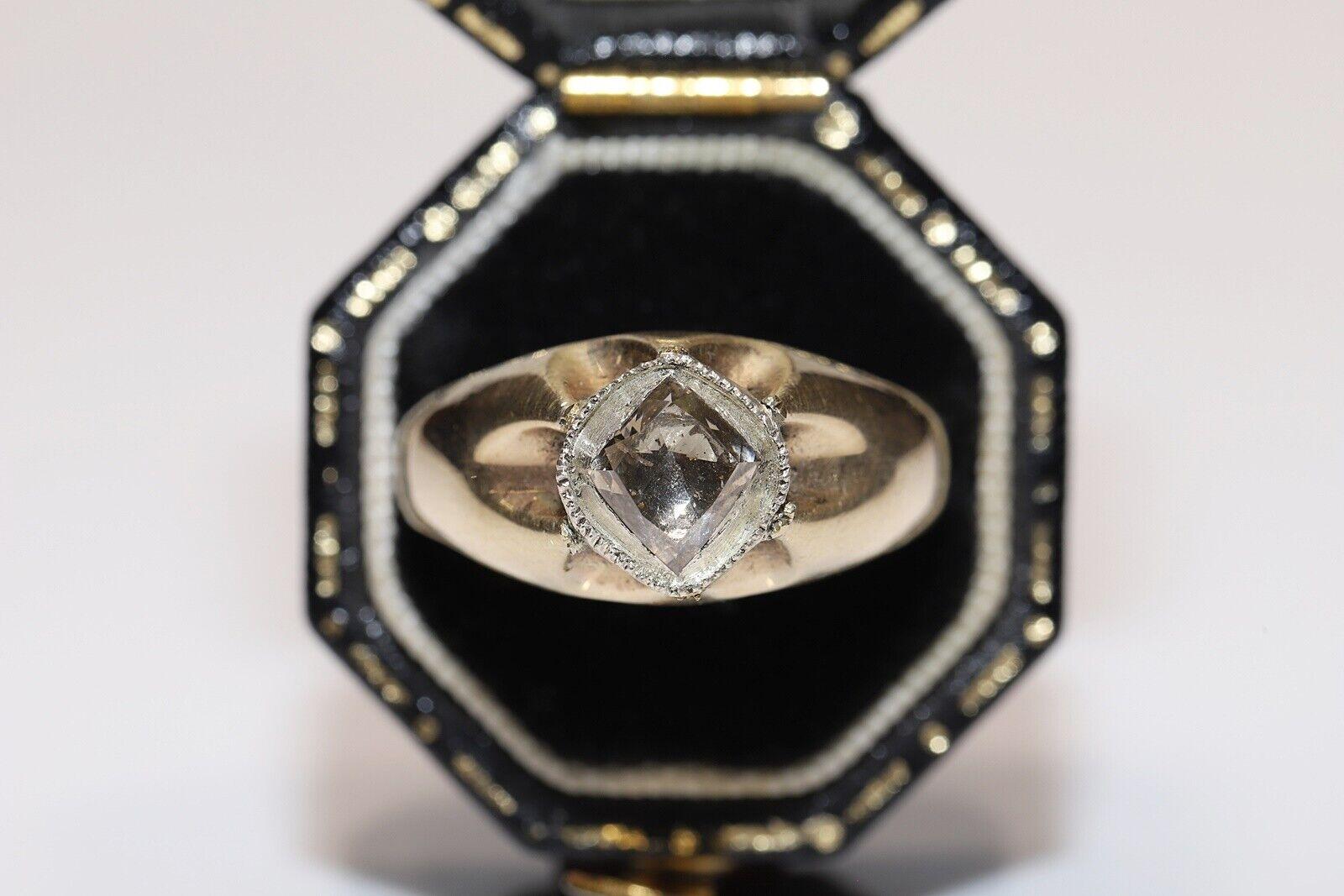 Antique Circa 1900s 9k Gold Natural Rose Cut Diamond Solitaire Ring  5