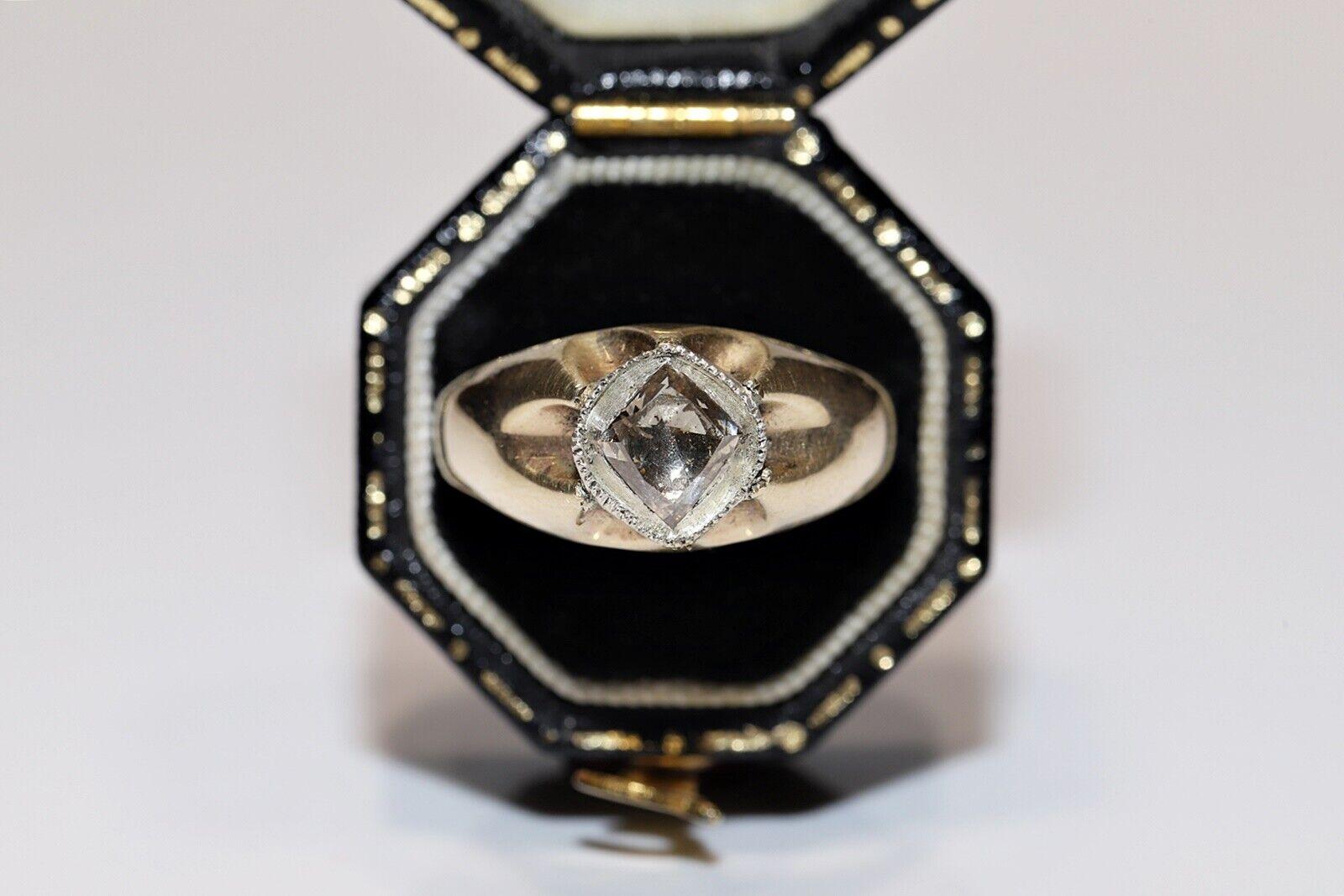 Antique Circa 1900s 9k Gold Natural Rose Cut Diamond Solitaire Ring  6