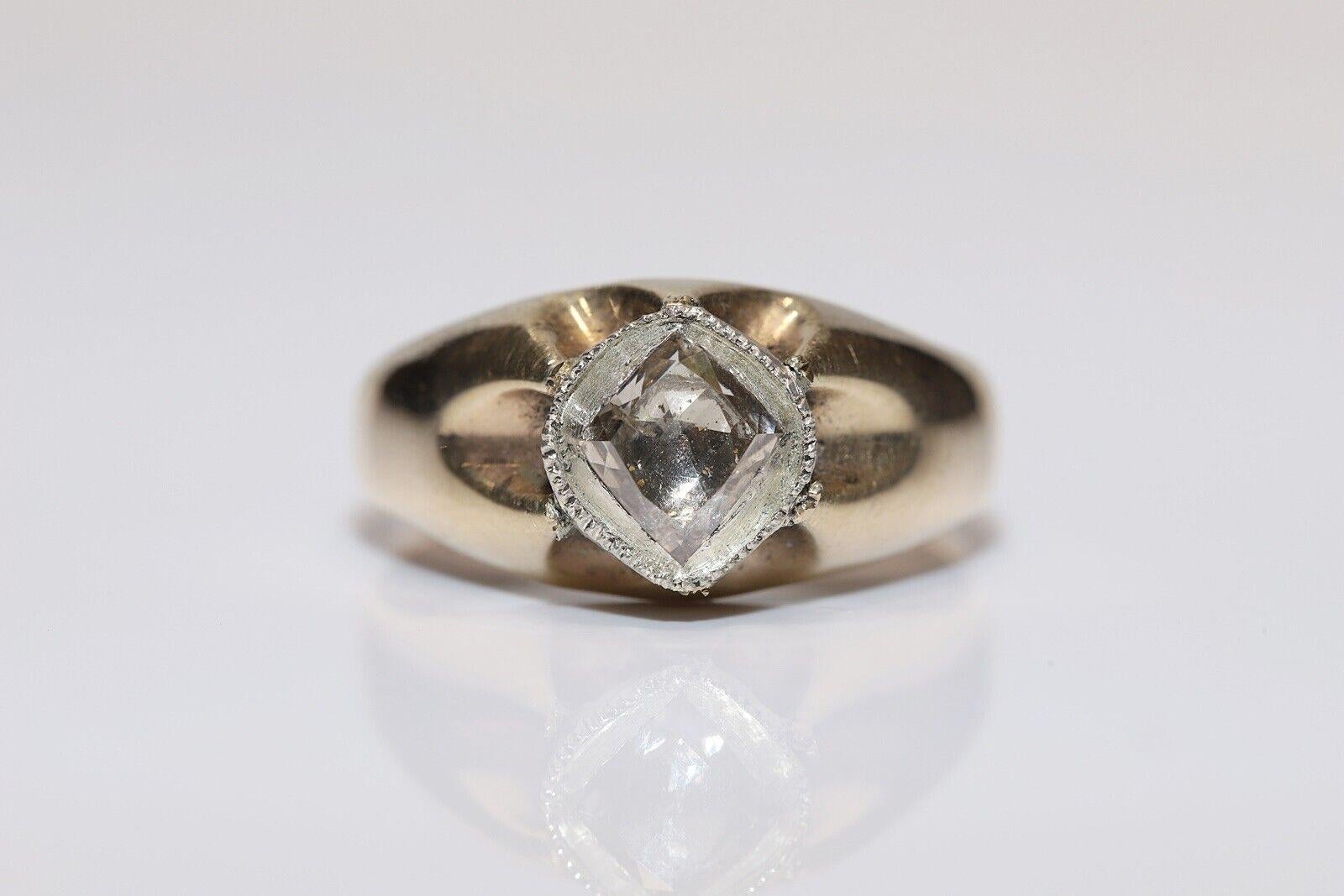 Antique Circa 1900s 9k Gold Natural Rose Cut Diamond Solitaire Ring  8