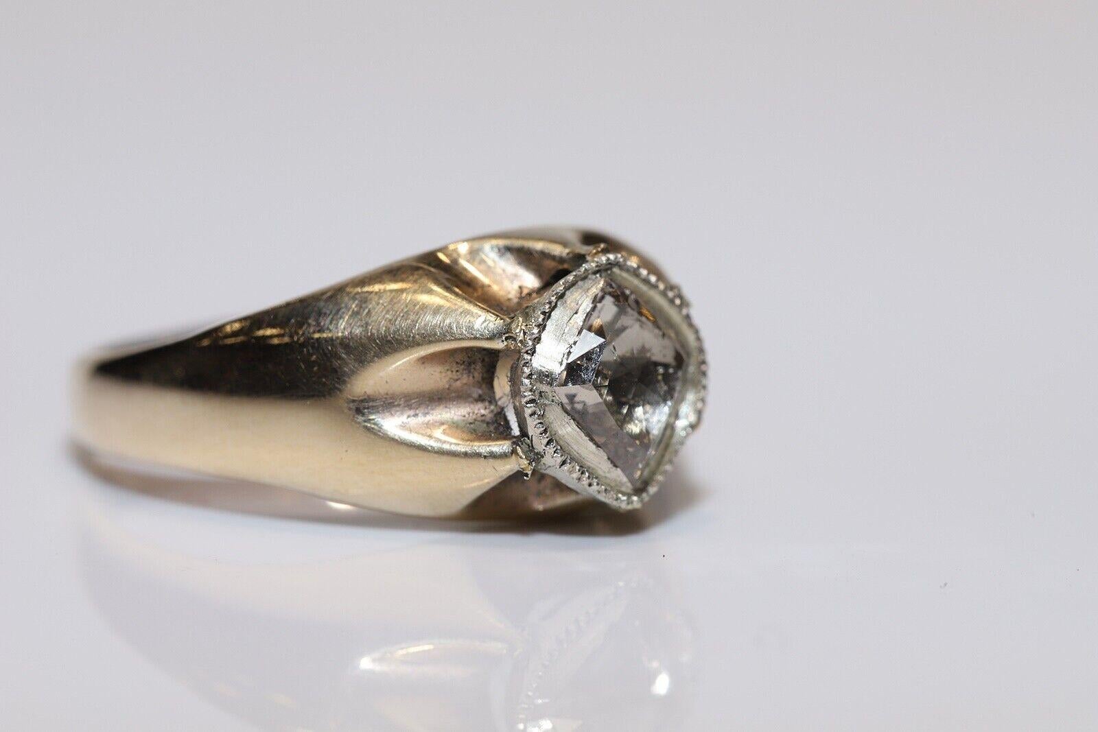 Victorian Antique Circa 1900s 9k Gold Natural Rose Cut Diamond Solitaire Ring 