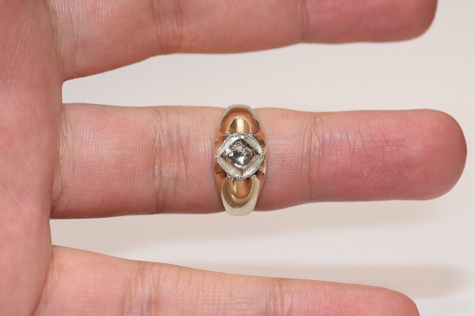 Antique Circa 1900s 9k Gold Natural Rose Cut Diamond Solitaire Ring  3