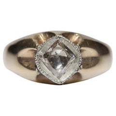 Antique Circa 1900s 9k Gold Natural Rose Cut Diamond Solitaire Ring 