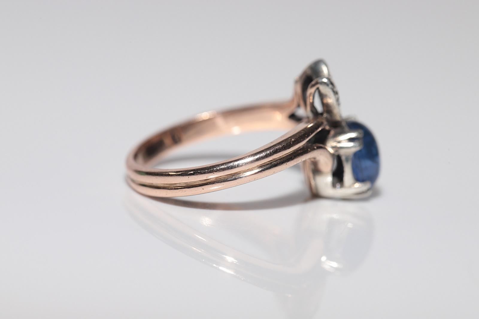 Antiker Ring, um 1900, 9 Karat Gold, Platin, Silber, natürlicher Diamant und Saphir im Angebot 4
