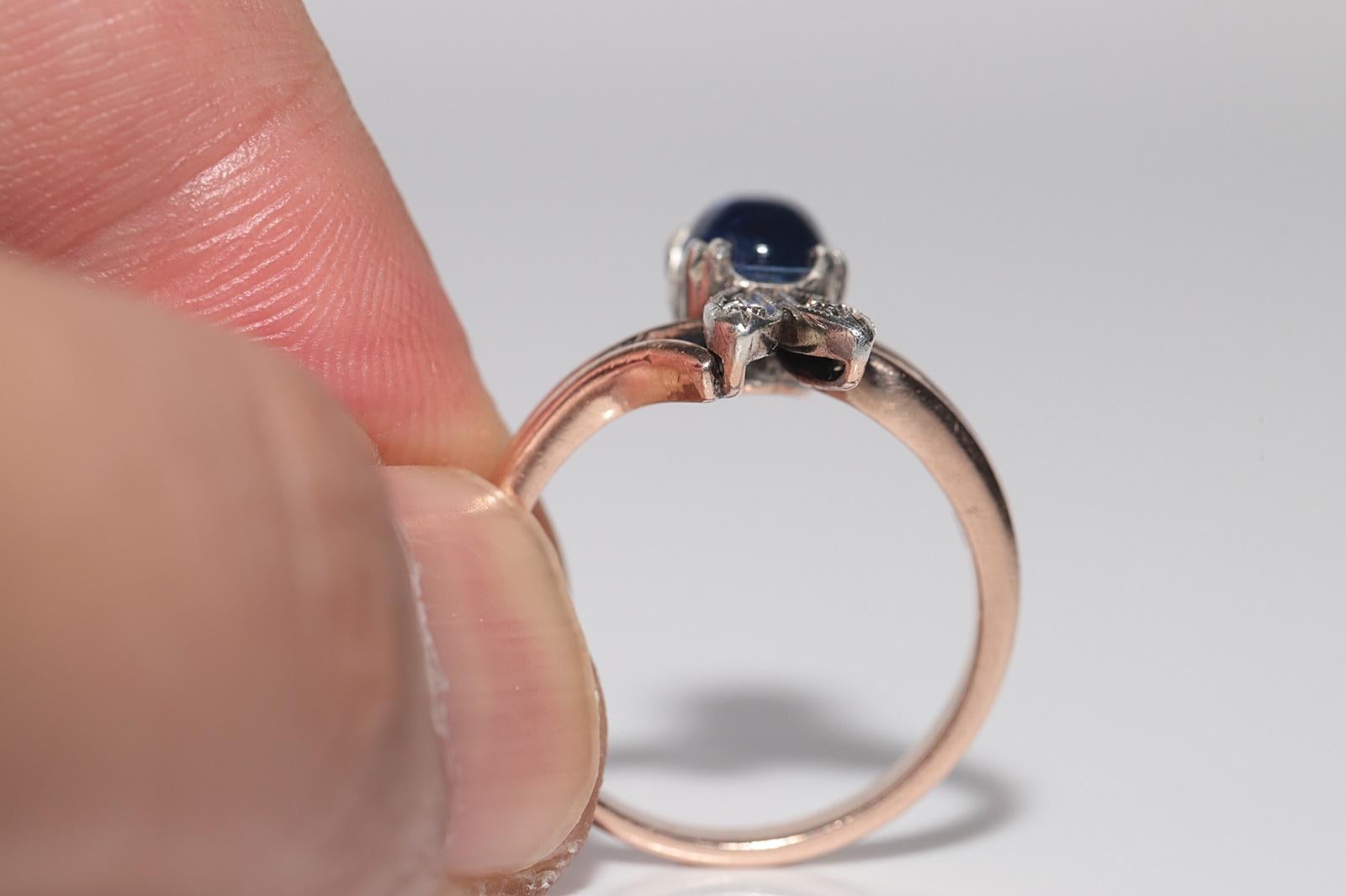 Antiker Ring, um 1900, 9 Karat Gold, Platin, Silber, natürlicher Diamant und Saphir im Angebot 5