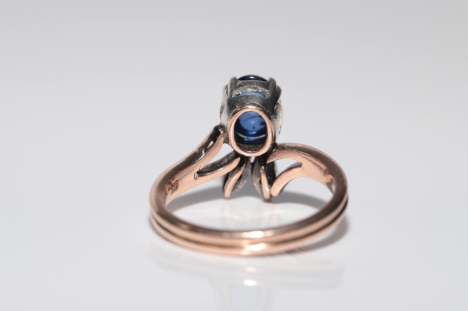 Antiker Ring, um 1900, 9 Karat Gold, Platin, Silber, natürlicher Diamant und Saphir im Angebot 6