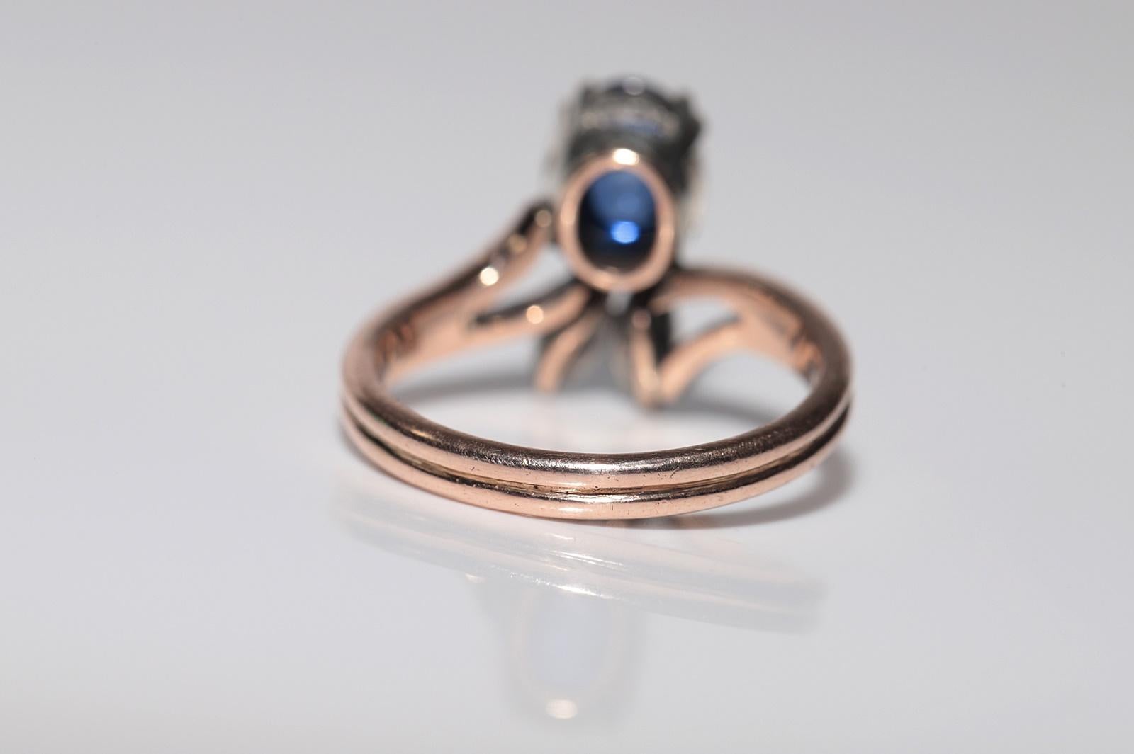 Antiker Ring, um 1900, 9 Karat Gold, Platin, Silber, natürlicher Diamant und Saphir im Angebot 7