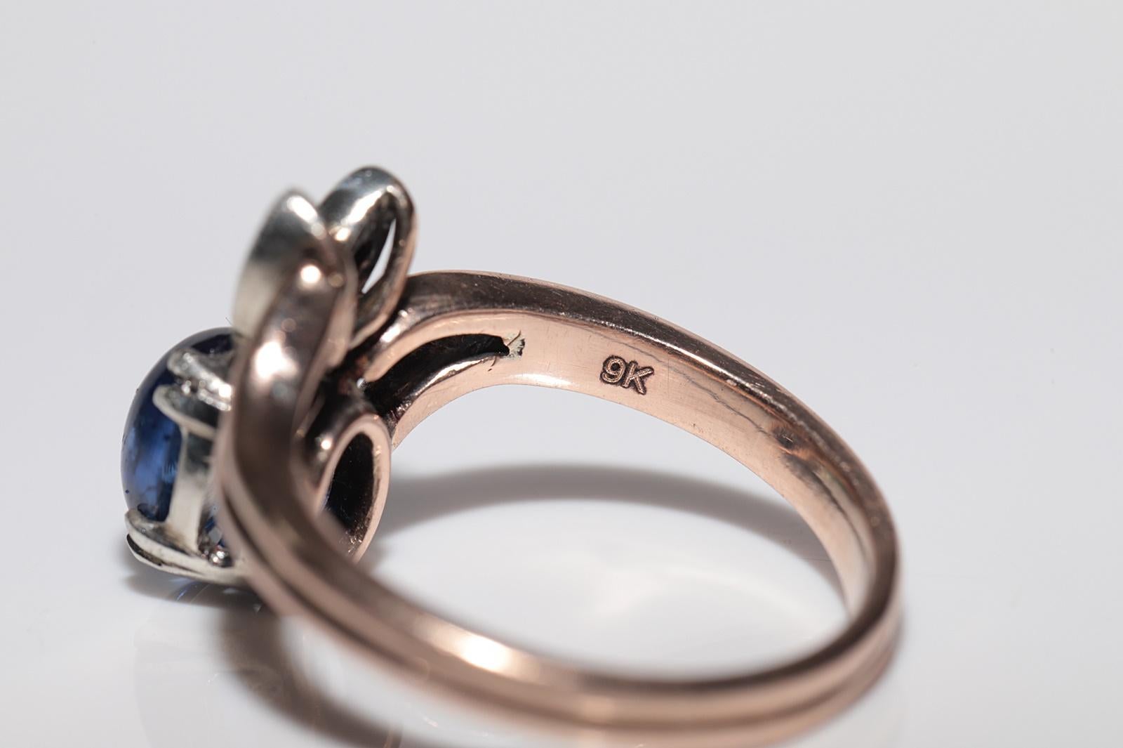 Anello antico del 1900 in oro 9k e argento con diamanti e zaffiri naturali in vendita 8