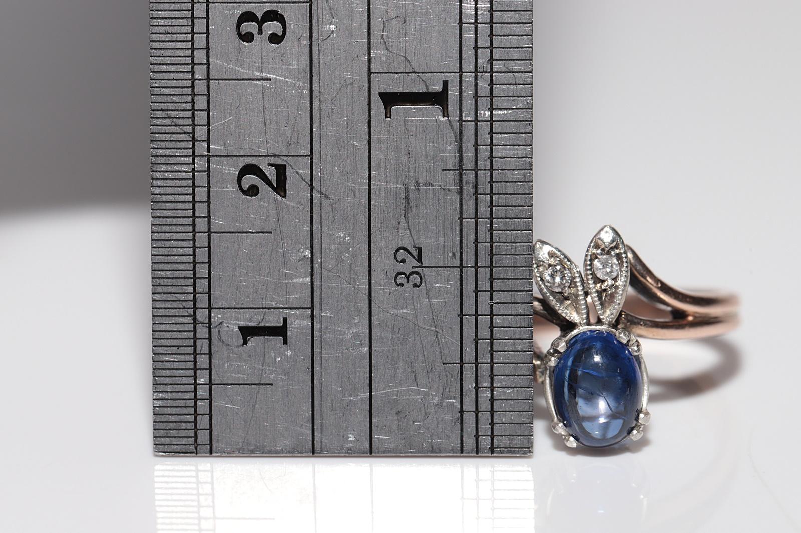 Antiker Ring, um 1900, 9 Karat Gold, Platin, Silber, natürlicher Diamant und Saphir im Angebot 9