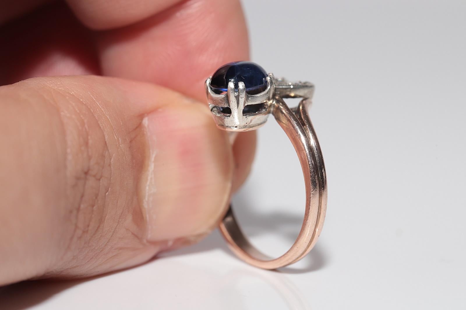 Antiker Ring, um 1900, 9 Karat Gold, Platin, Silber, natürlicher Diamant und Saphir im Angebot 12