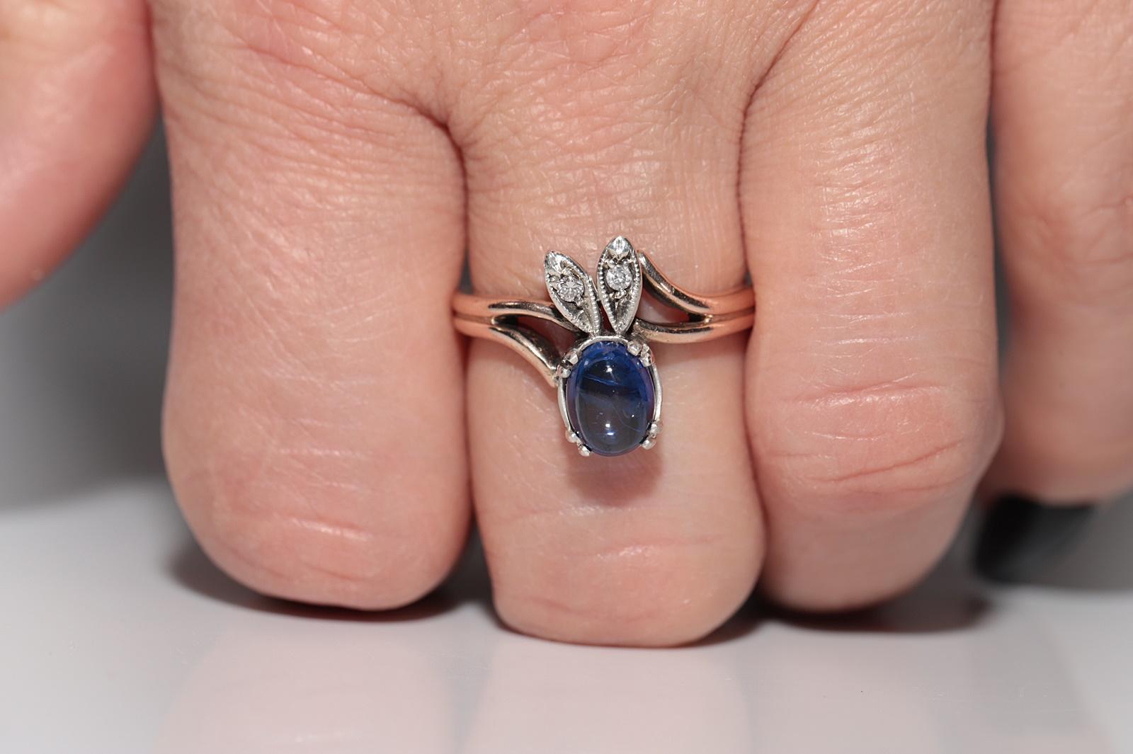 Antiker Ring, um 1900, 9 Karat Gold, Platin, Silber, natürlicher Diamant und Saphir (Brillantschliff) im Angebot