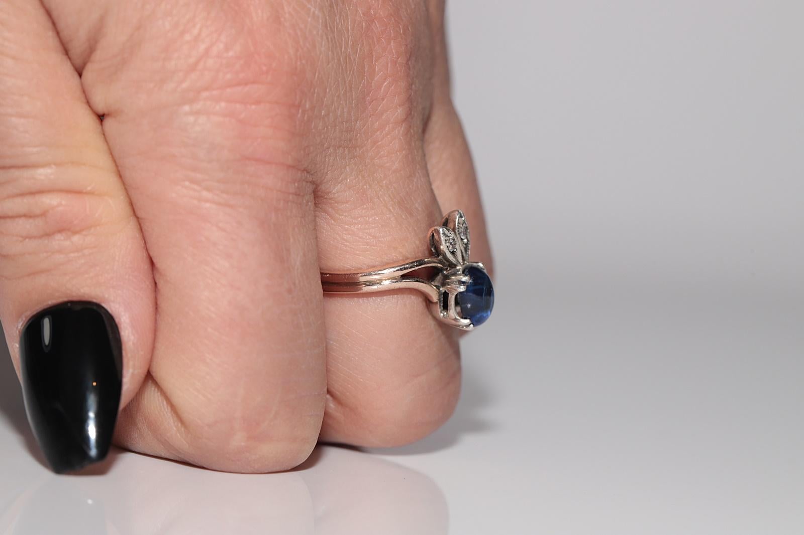 Antiker Ring, um 1900, 9 Karat Gold, Platin, Silber, natürlicher Diamant und Saphir im Zustand „Gut“ im Angebot in Fatih/İstanbul, 34