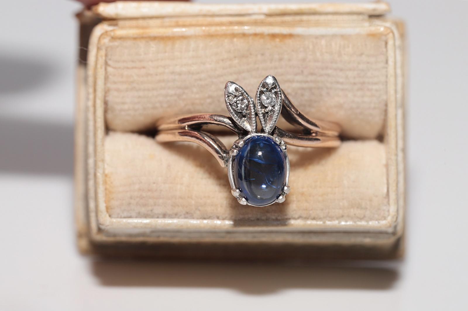 Antiker Ring, um 1900, 9 Karat Gold, Platin, Silber, natürlicher Diamant und Saphir Damen im Angebot
