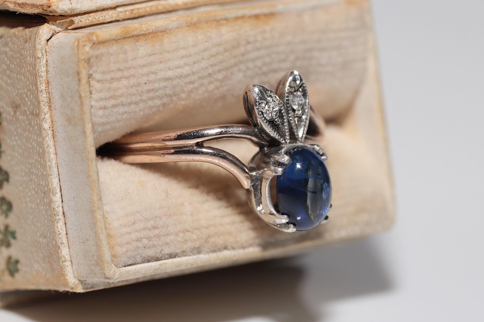 Antiker Ring, um 1900, 9 Karat Gold, Platin, Silber, natürlicher Diamant und Saphir im Angebot 1