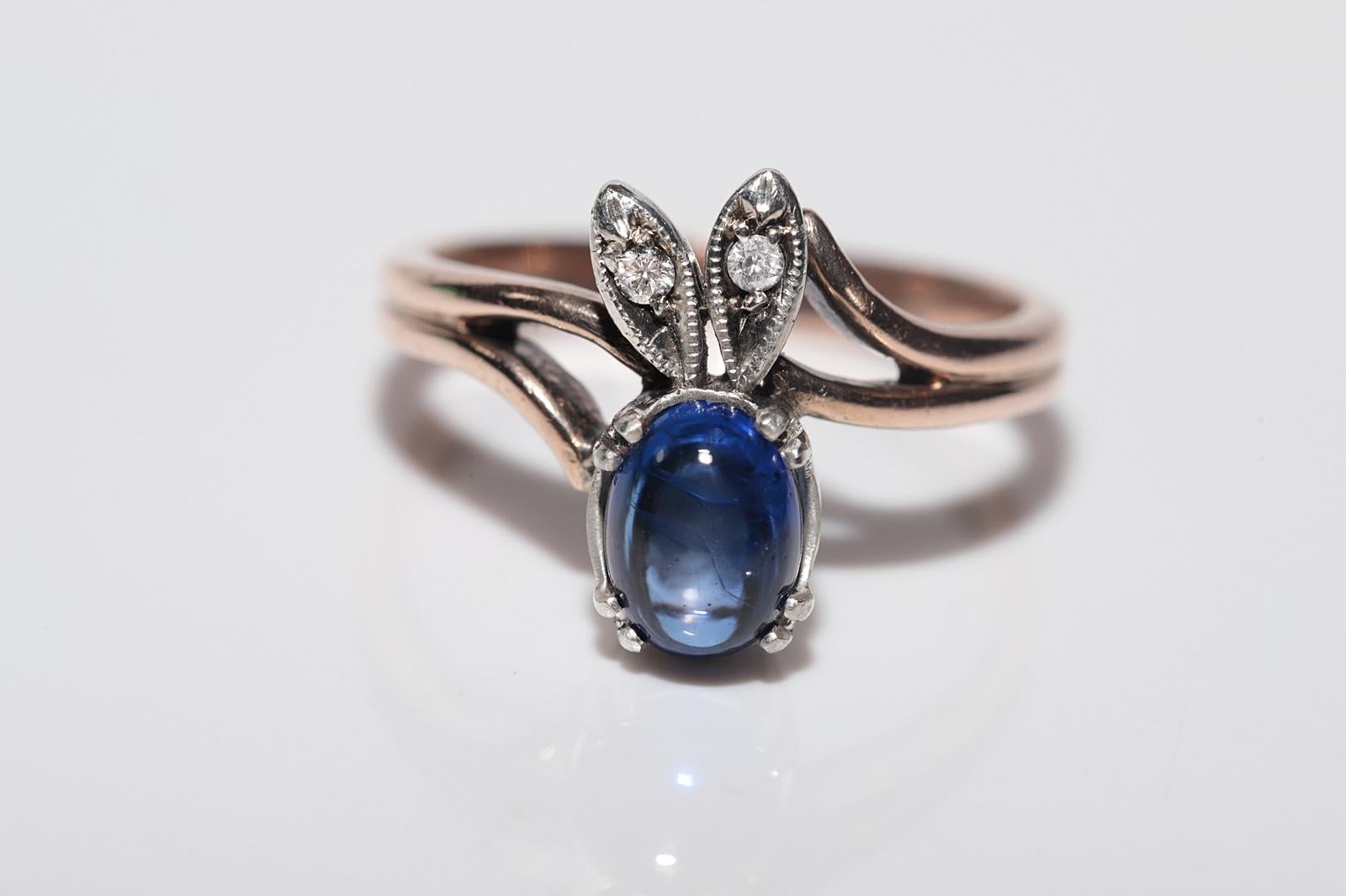 Antiker Ring, um 1900, 9 Karat Gold, Platin, Silber, natürlicher Diamant und Saphir im Angebot 2