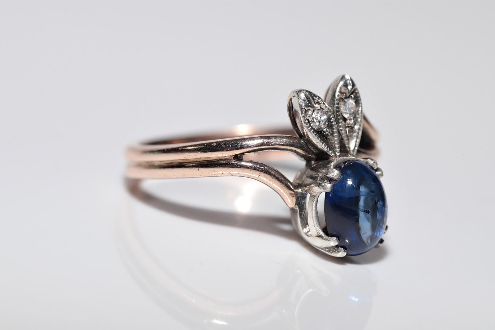 Antiker Ring, um 1900, 9 Karat Gold, Platin, Silber, natürlicher Diamant und Saphir im Angebot 3