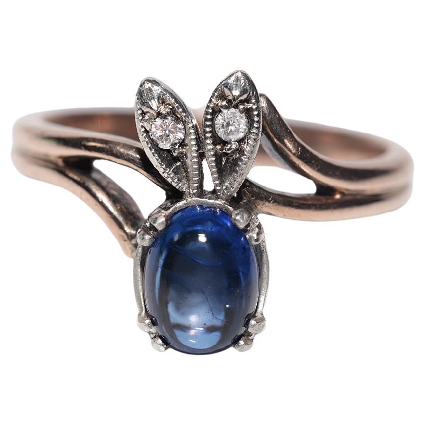 Bague ancienne datant des années 1900, or 9 carats, argent, diamant naturel et saphir