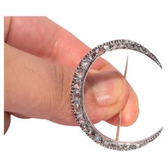 Antique Circa 1900s 9k Gold Top Silver Natural Rose Cut Diamond Moon Brooch Antique Circa 1900s 9k Gold Top Silver Natural Rose Cut Diamond Moon Brooch