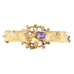 Antique Circa 1900s Amethyst & Citrine Nature Brooch 9 Carat Yellow Gold
