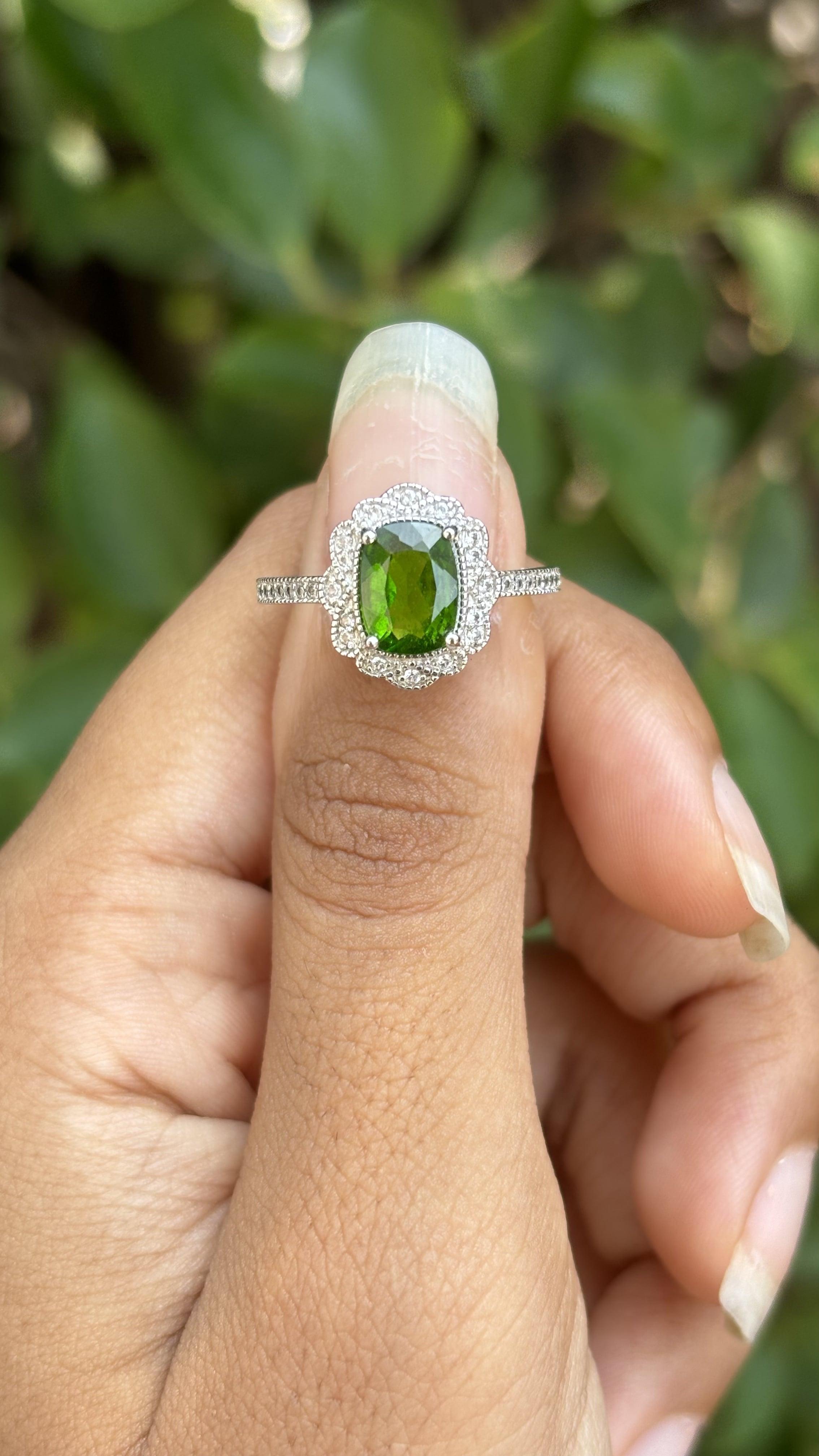 Antique circa 1900s Diopside & CZ Ring in Silver For Sale 6