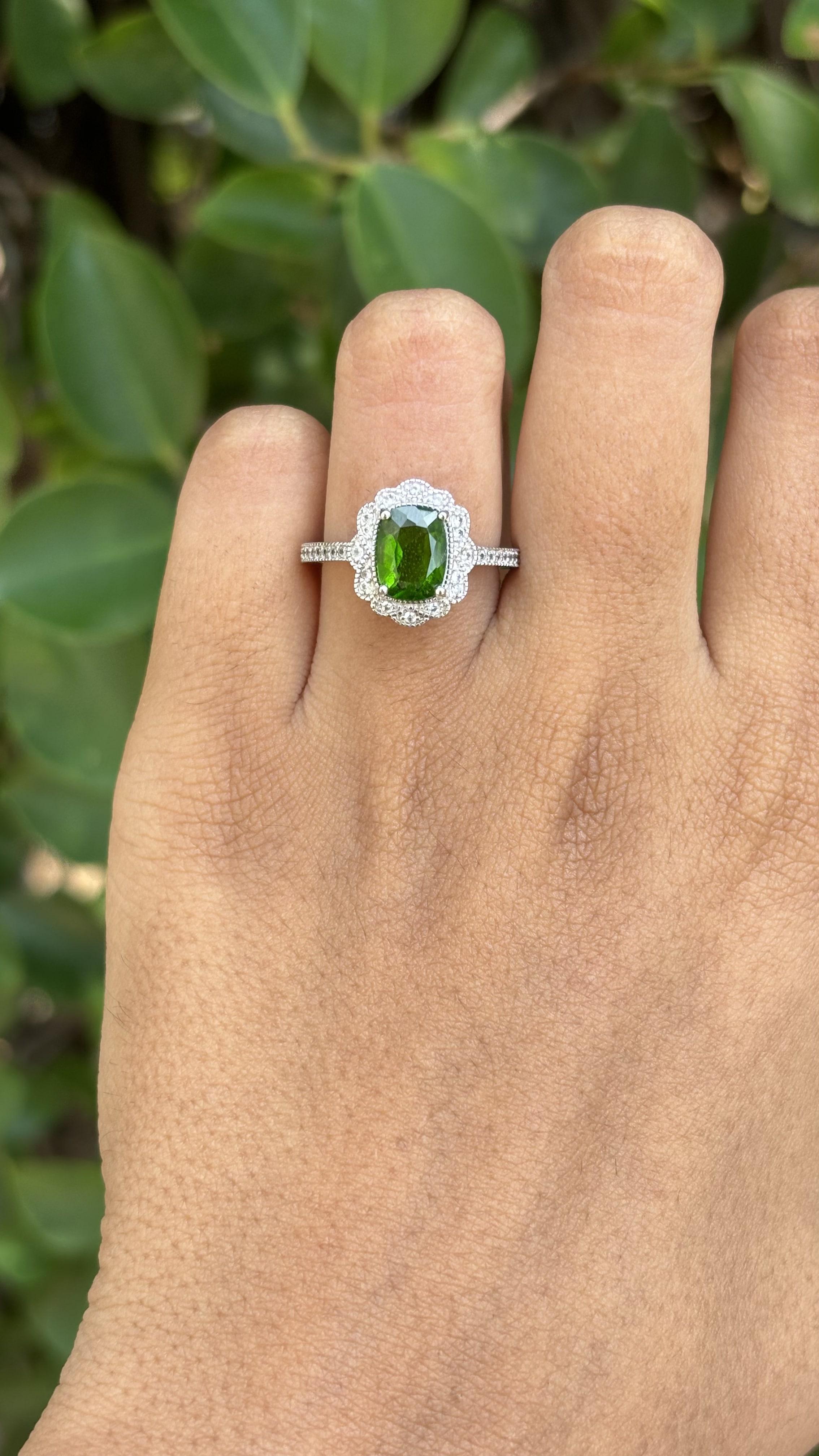 Antique circa 1900s Diopside & CZ Ring in Silver 7