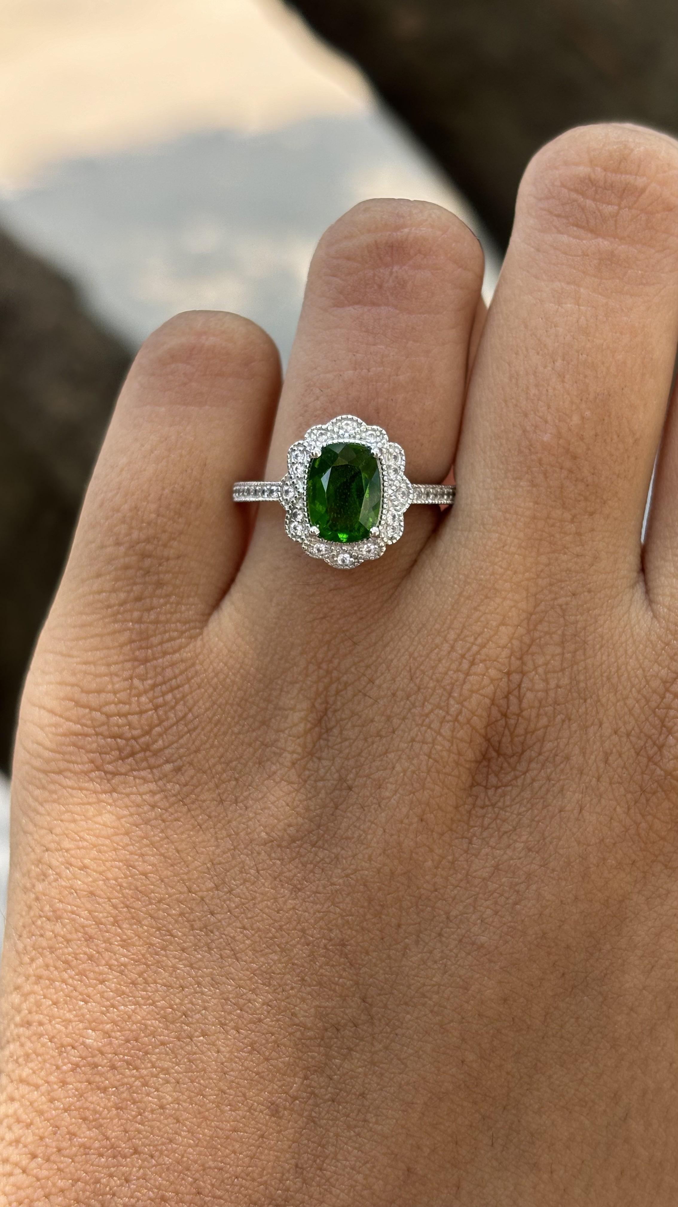 Antique circa 1900s Diopside & CZ Ring in Silver 3