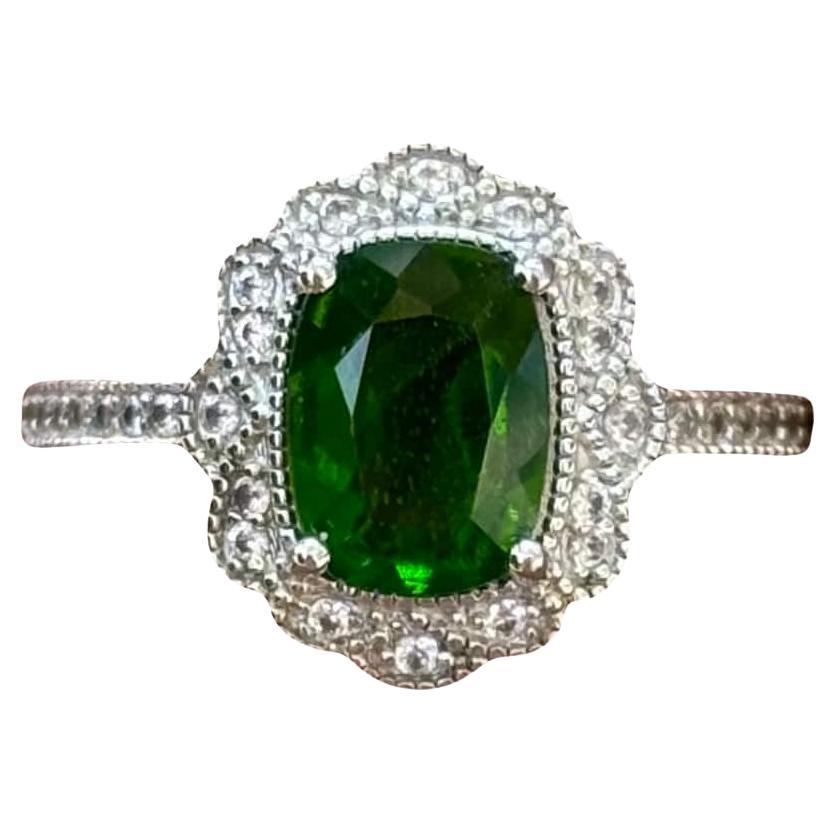 Antique circa 1900s Diopside & CZ Ring in Silver For Sale
