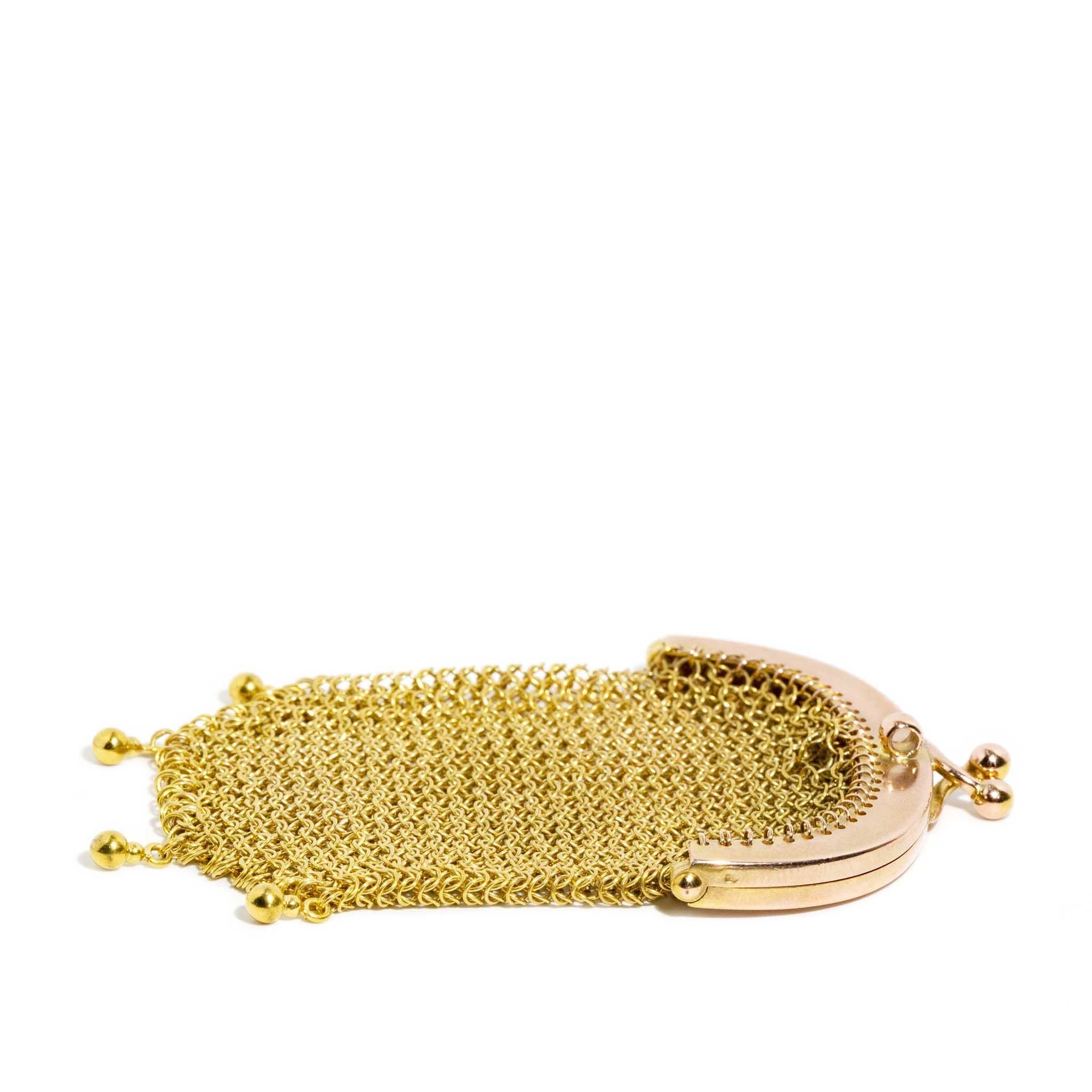 Antique Circa 1900s Edwardian Era French Mesh Coin Purse 9 Carat Rose Gold In Good Condition In Hamilton, AU