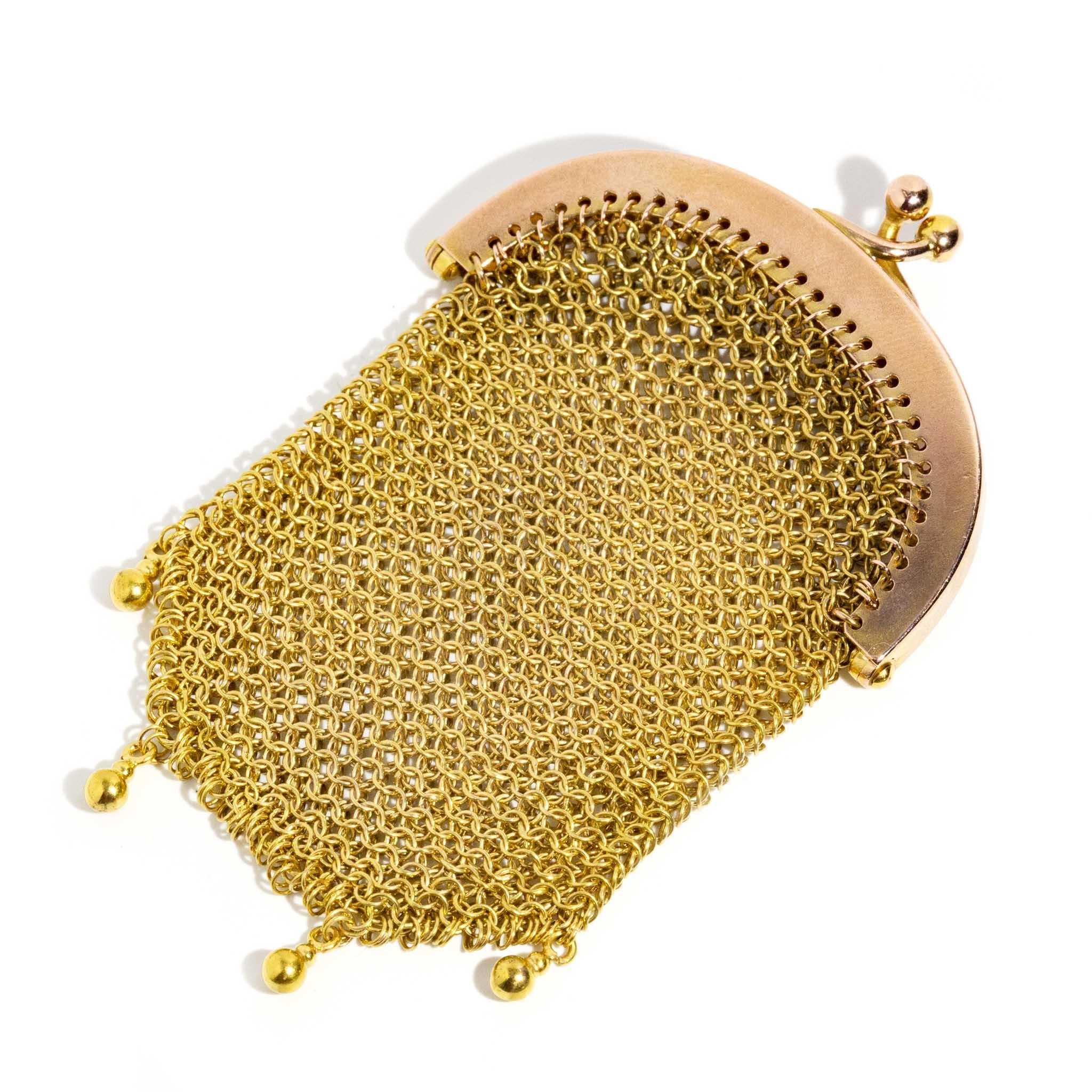Women's Antique Circa 1900s Edwardian Era French Mesh Coin Purse 9 Carat Rose Gold