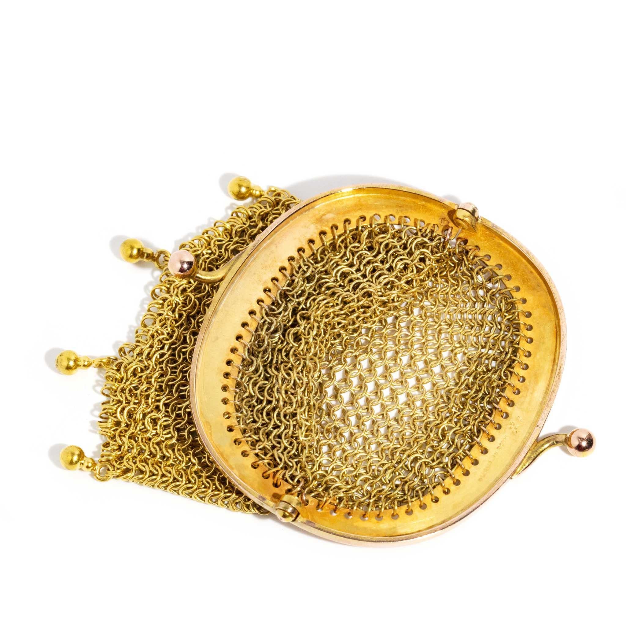Antique Circa 1900s Edwardian Era French Mesh Coin Purse 9 Carat Rose Gold 2