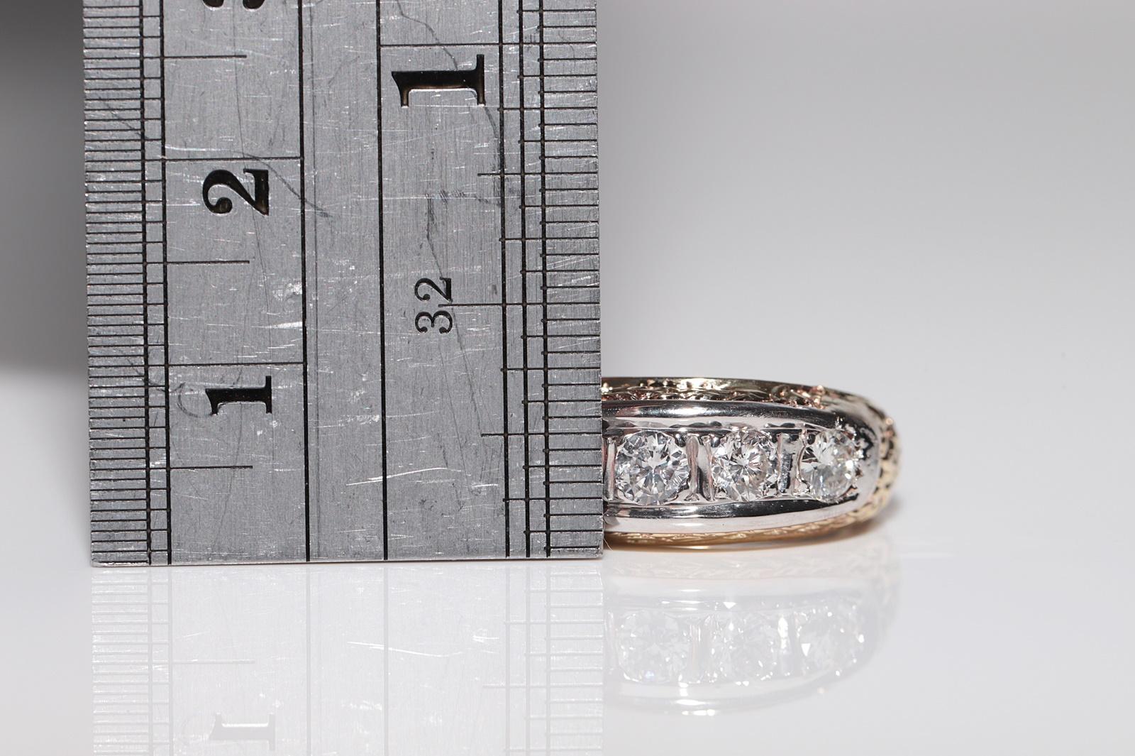 Ancienne bague jonc artisanale des années 1900 en or 14 carats décorée de diamants naturels en vente 5