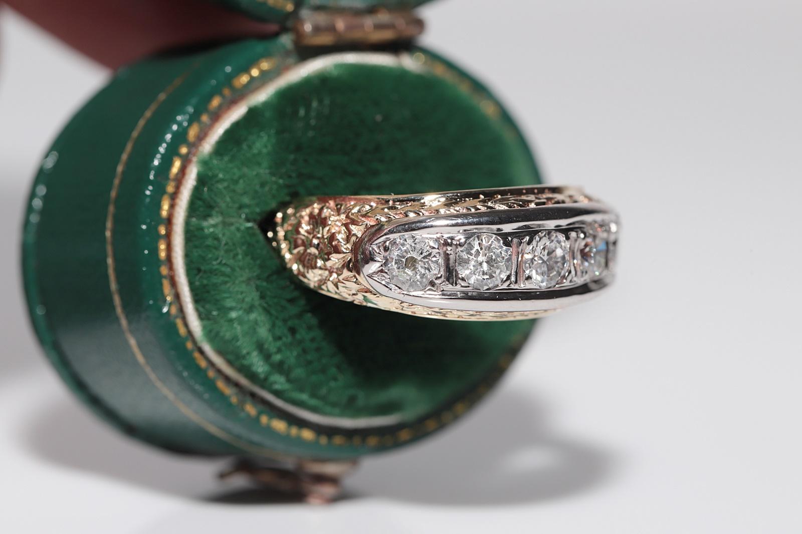 Victorien Ancienne bague jonc artisanale des années 1900 en or 14 carats décorée de diamants naturels en vente