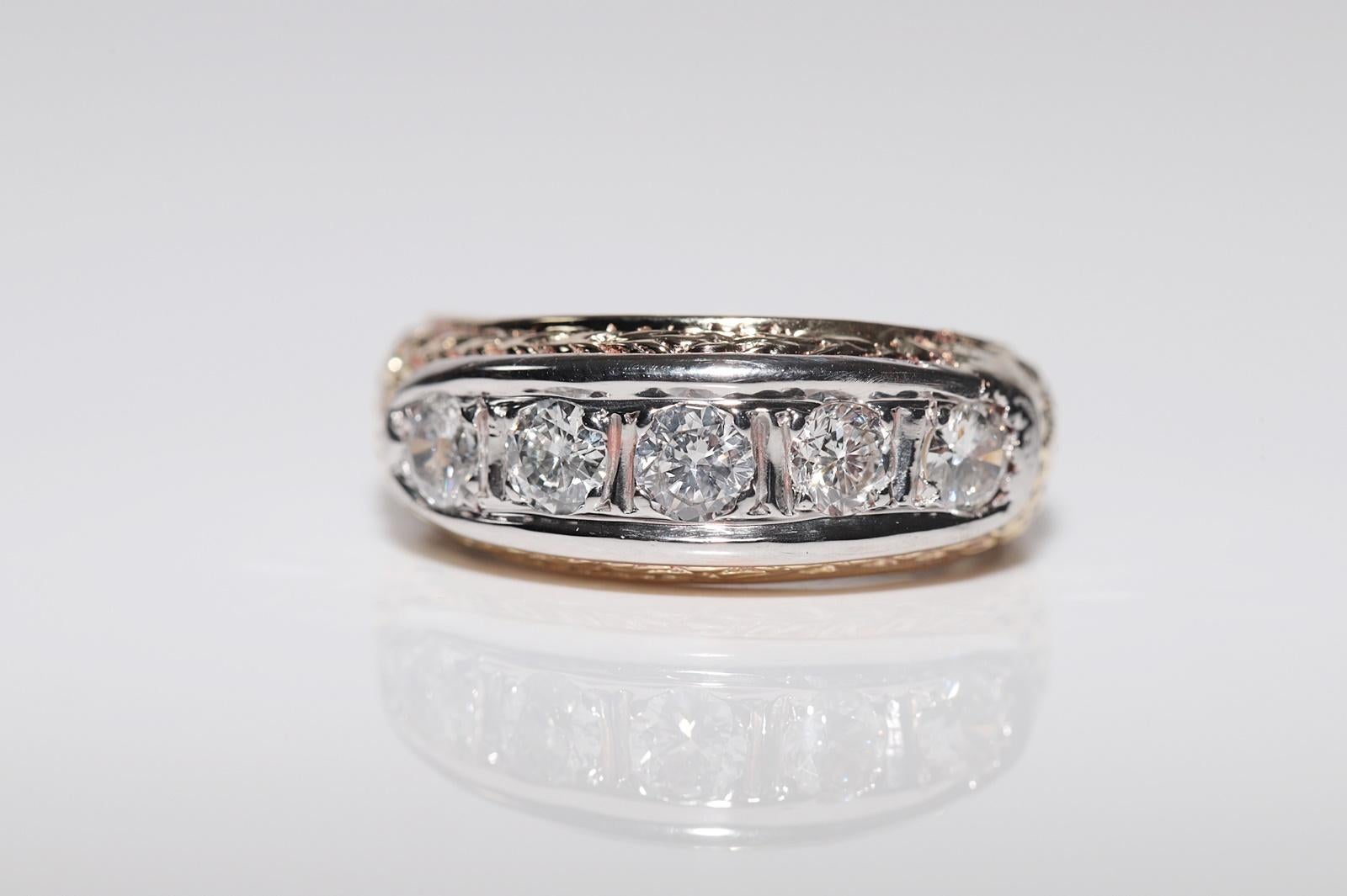 Taille vieille mine Ancienne bague jonc artisanale des années 1900 en or 14 carats décorée de diamants naturels en vente