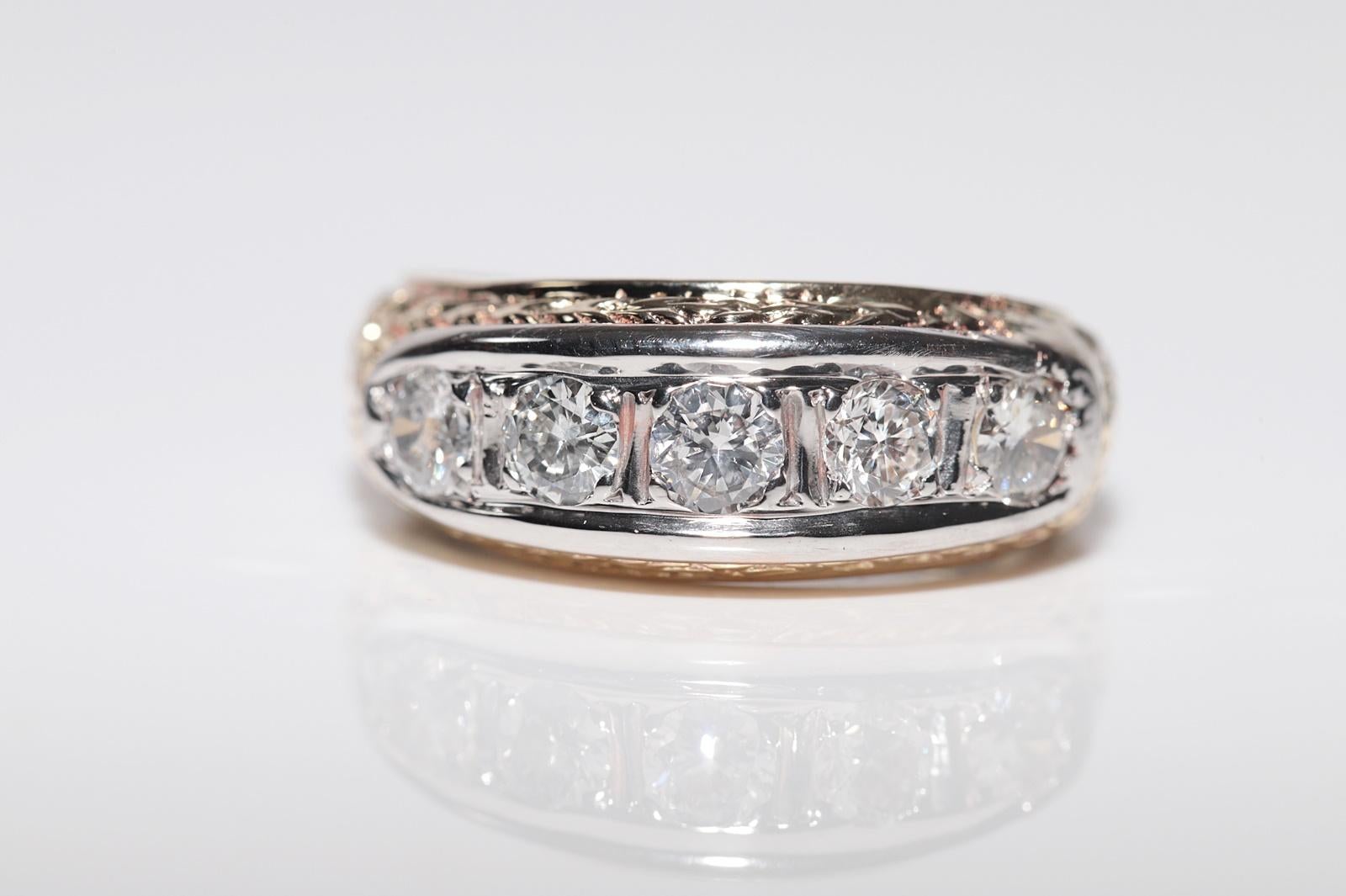 Ancienne bague jonc artisanale des années 1900 en or 14 carats décorée de diamants naturels Bon état - En vente à Fatih/İstanbul, 34